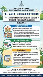 Pre-Matric Scholarship Scheme for the Children of Parents/Guardians Engaged in Unclean and Hazardous Occupations – Goa