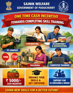 One Time Cash Incentive towards Completing ITI, Typewriting, Accountancy, Bookkeeping, Tailoring, Computer Training (Sainik Welfare)