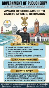 Award of Scholarship to the Cadets Belonging to UT of Puducherry and Studying in Rashtriya Indian Military College, Dehradun